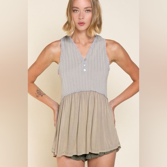 POL babydoll sleeveless grey tank knit size large boho top - Picture 1 of 9